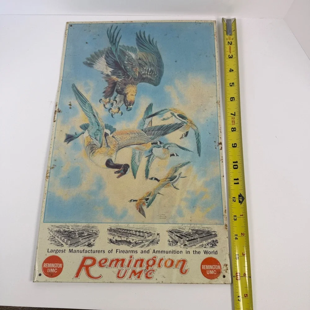 Vintage 1991 Remington UMC Metal Tin Sign Eagle Geese Lynn Bogue Hunt 16x9.5